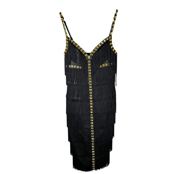 Mandalay Black Rhinestone Flapper Dress Size US 6 Gatsby Party - Picture 1 of 12